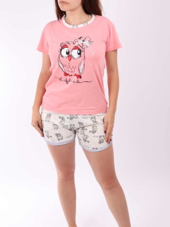 Pijama scurta imprimeu bufnita