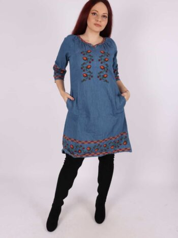 Rochie jeans cu broderie