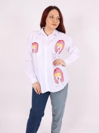 Camasa dama cu broderie colorata