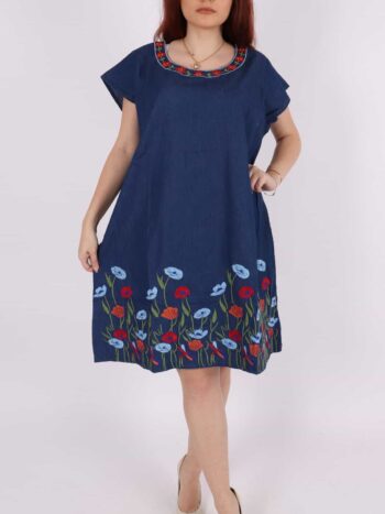 Rochie jeans dama traditionala cu broderie