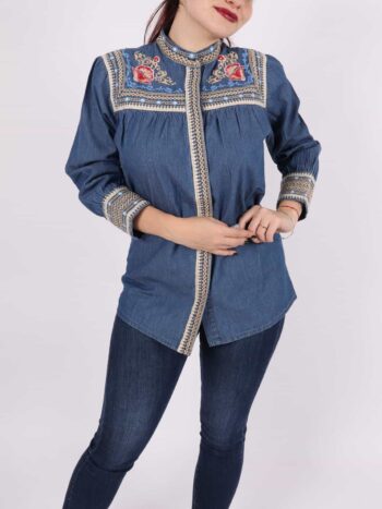 Camasa dama traditionala din jeans cu broderie