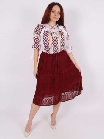 Fusta traditionala dama din voal cu broderie