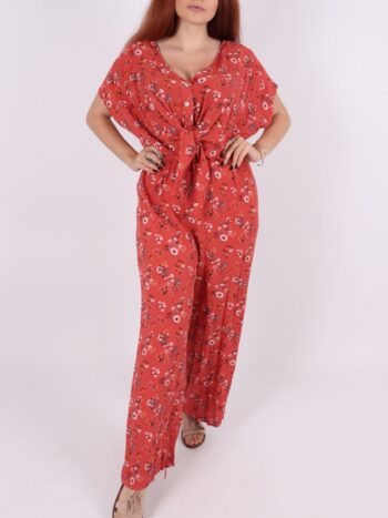 Salopeta de vara cu print floral si cu elastic in talie. 