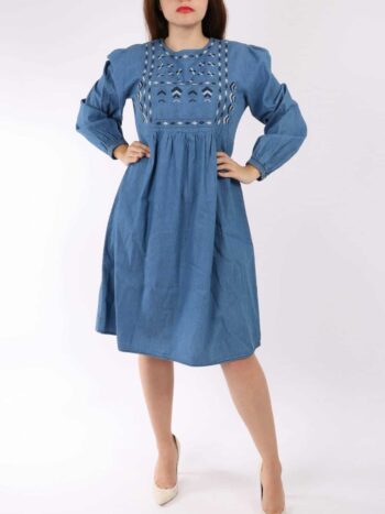 Rochie dama din jeans cu broderie