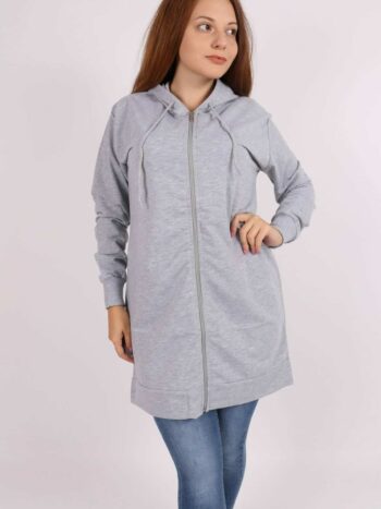 Hanorac dama lung cu fermoar si gluga