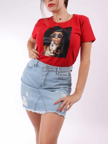 Fusta jeans dama cu efect deteriorat