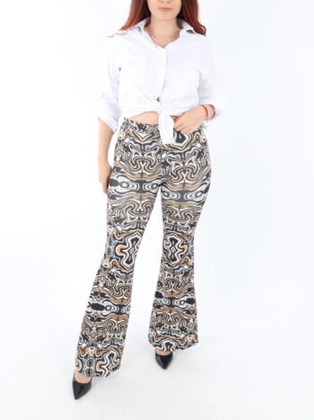 Pantaloni dama evazati cu printuri abstracte