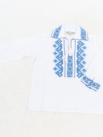 Camasa traditionala baieti cu broderie geometrica albastra