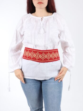 Brau traditional rosu femei cu broderie aurie