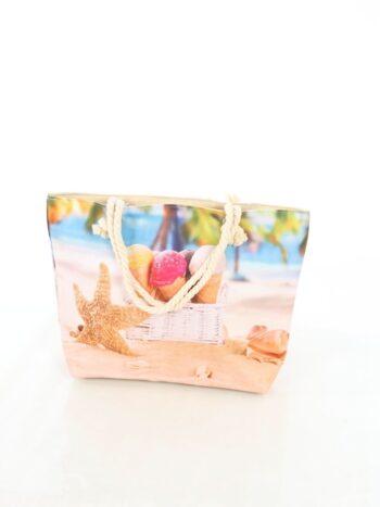 Geanta de plaja 30x45cm cu manere si inchidere prin fermoar.