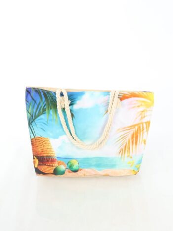 Geanta de plaja 30x45cm cu manere si inchidere prin fermoar.