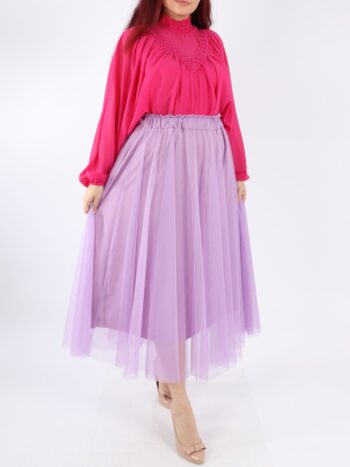 Fusta dama din tulle cu dublura si elastic in talie.