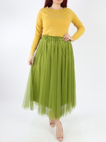 Fusta dama din tulle cu dublura si elastic in talie.