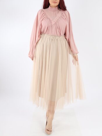 Fusta dama din tulle cu dublura si elastic in talie.