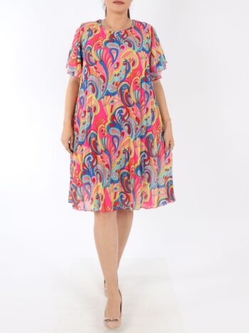 Rochie lejera cu pliseuri si print colorat.