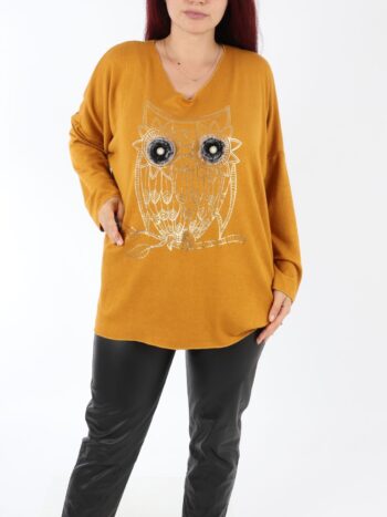 Pulover dama cu maneca lunga si print cu accesorii.