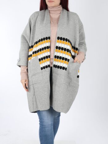 Cardigan dama cu maneci trei sferturi si buzunare.