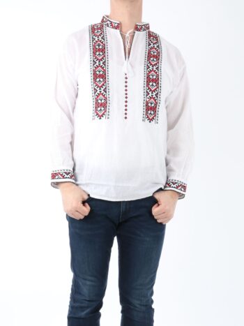 Camasa traditionala barbateasca cu broderie colorata si guler cu inchidere prin siret.