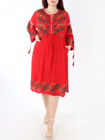 Rochie traditionala lunga din bumbac 100% cu broderie colorata.