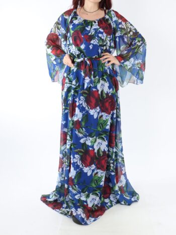 Rochie lunga de dama cu print floral si dublura.