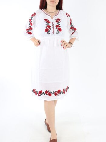 Rochie traditionala scurta din bumbac 100% cu broderie colorata.