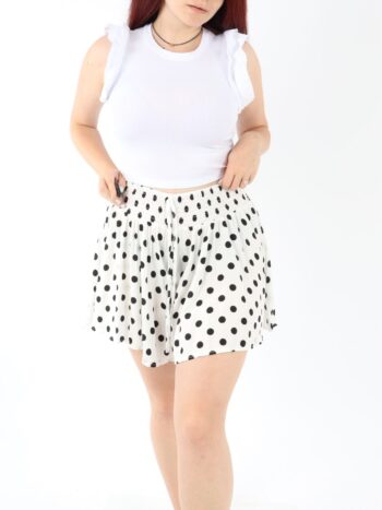 Pantaloni scurti dama stil fusta cu print buline.