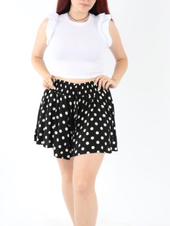 Pantaloni scurti dama stil fusta cu print buline.