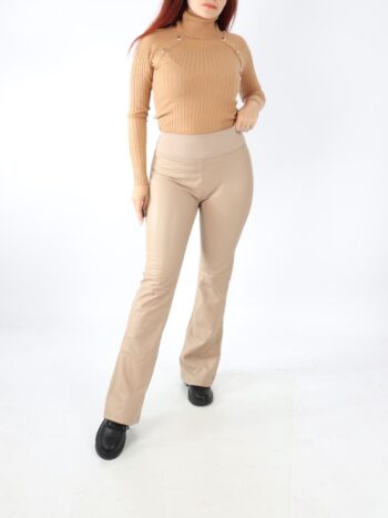 Pantaloni vatuiti de dama din piele ecologica cu talie inalta.