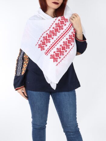 Marama alba brodata pe panza de bumbac 160/40 cm