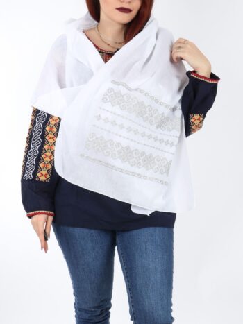 Marama alba brodata pe panza de bumbac 160/40 cm
