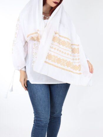 Marama alba brodata pe panza de bumbac 160/40 cm