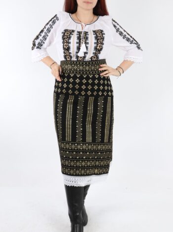 Set catrinta si brau traditional cu broderie colorata